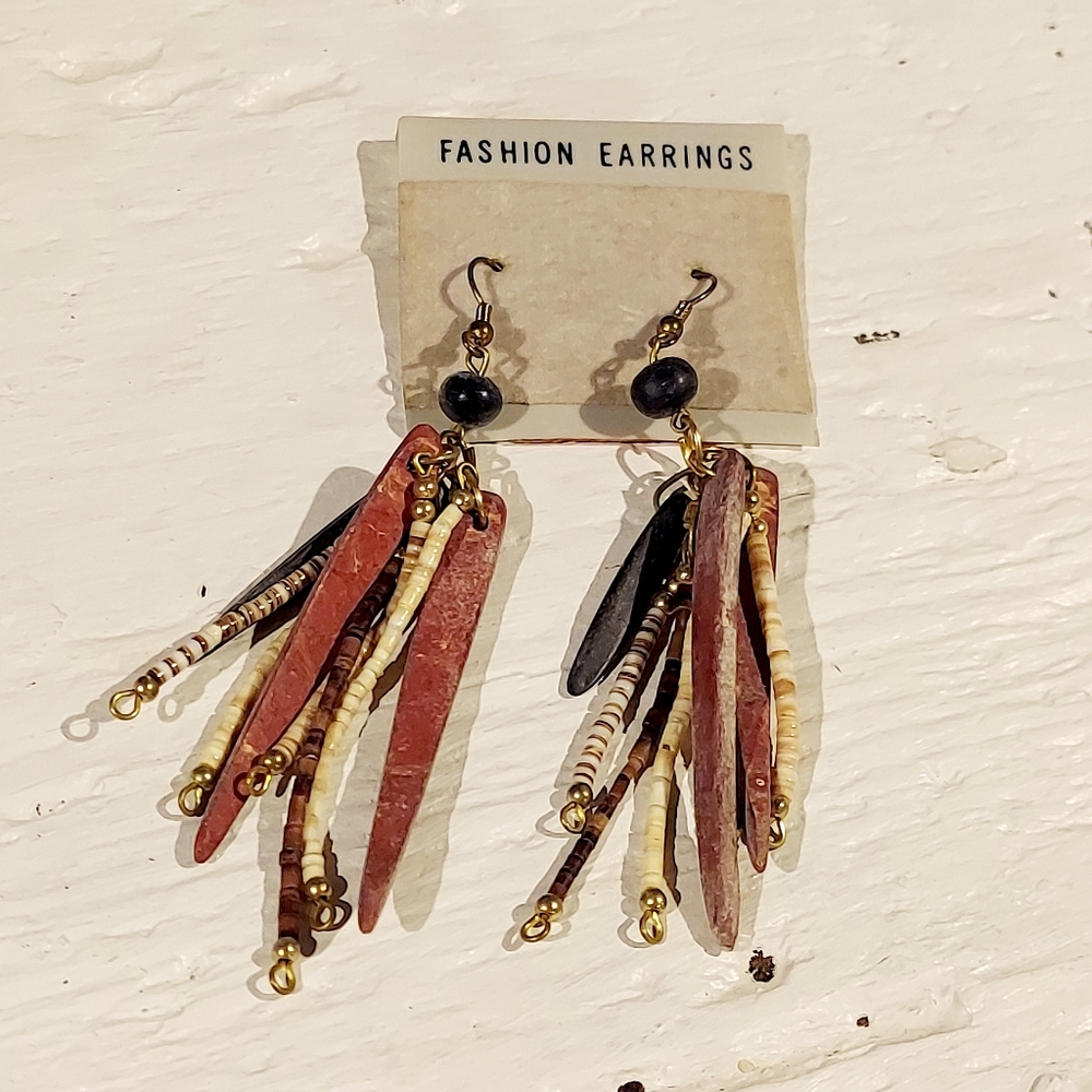 Earrings beaded bohemian cream and brown jewelry